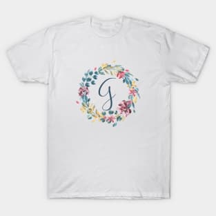 Floral Monogram G Colorful Full Blooms T-Shirt